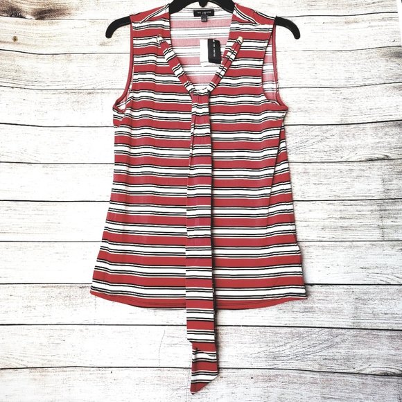 NEW STRIPPED TIE-NECK SLEEVELESS BLOUSE - Picture 2 of 7